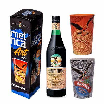 Estruche Fernet Branca 750cc + 2 Vasos 500 Ml