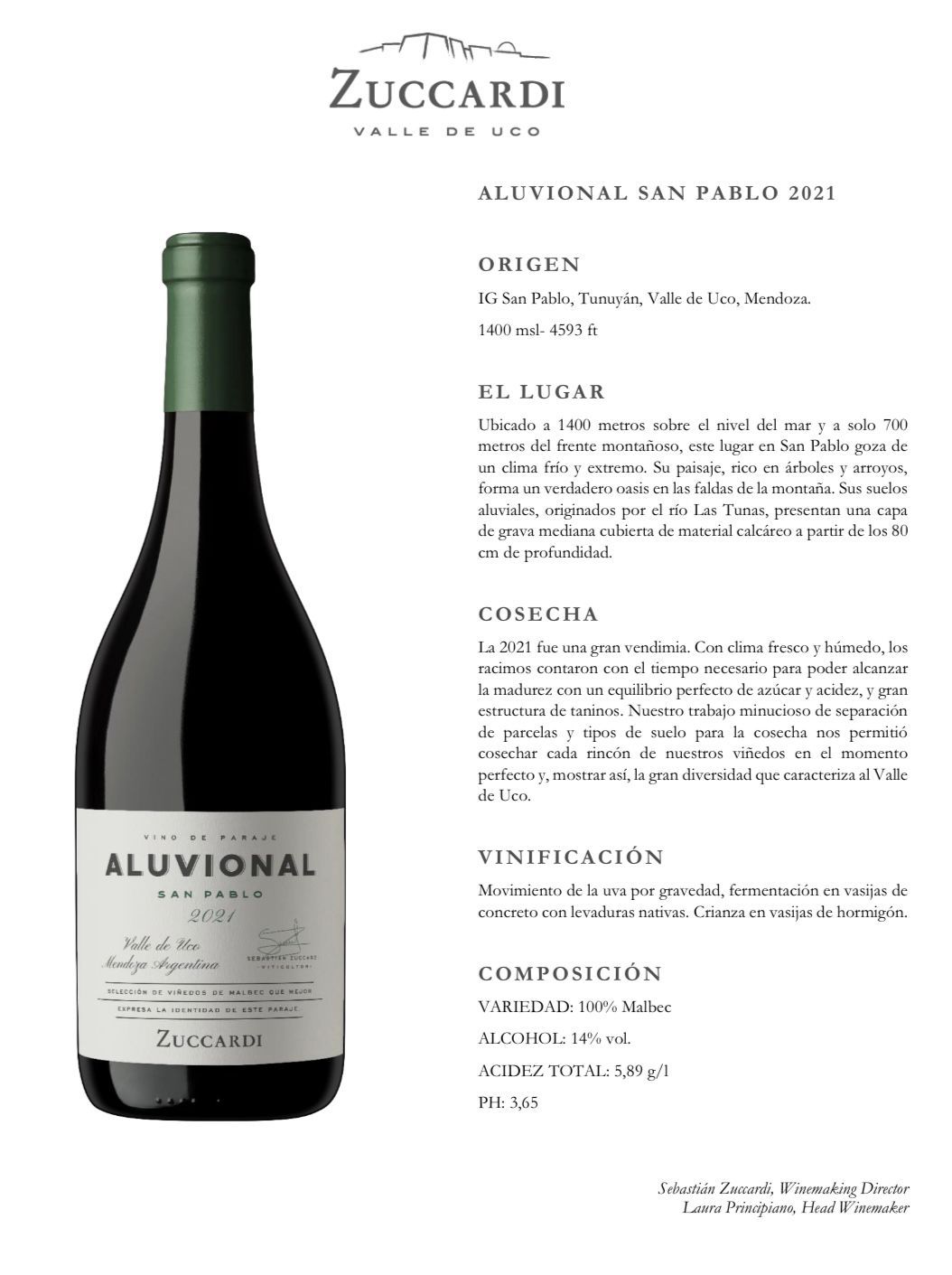 Vino Zuccardi Aluvional San Pablo x750 cc