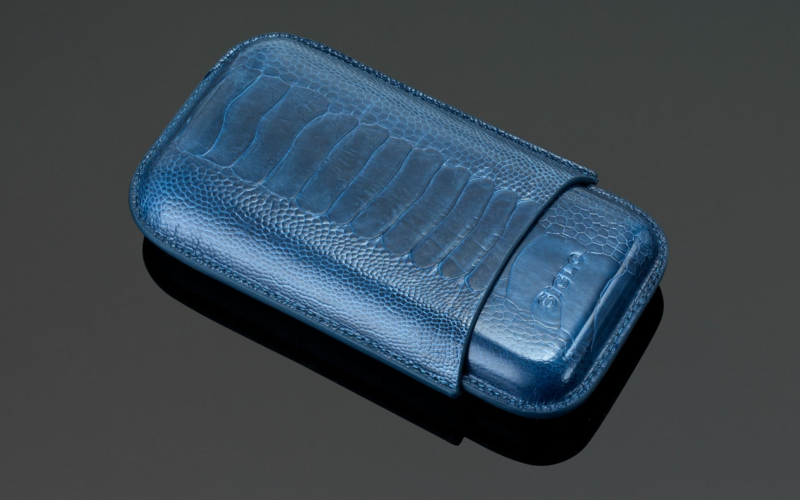 Siglo Straußenleder Zigarren-Etui blau - für 3 Zigarren