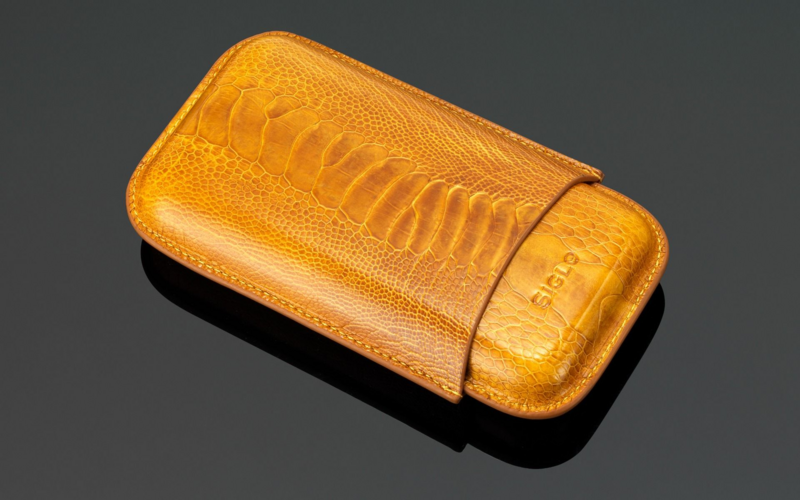 Siglo Straußenleder Zigarren-Etui senffarben - für 3 Zigarren
