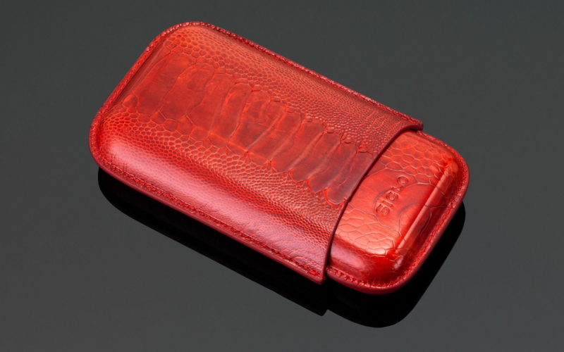 Siglo Straußenleder Zigarren-Etui rot - für 3 Zigarren