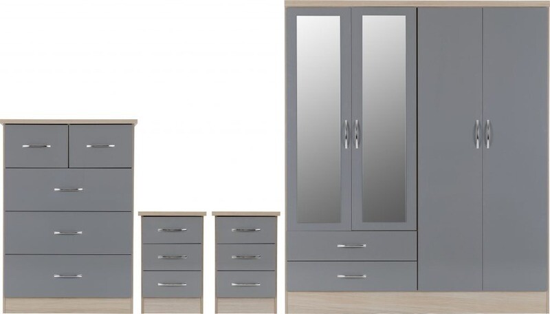 Nevada 4 piece bedroom set (4 door mirror Robe)
