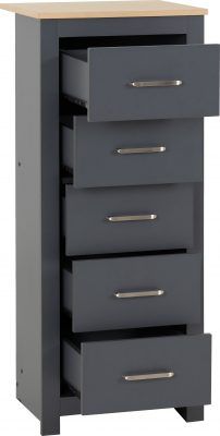 Portland 5 Drawer narrow tallboy