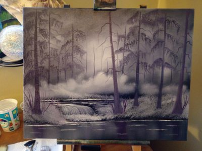 Lilac woodland river Original Irish art