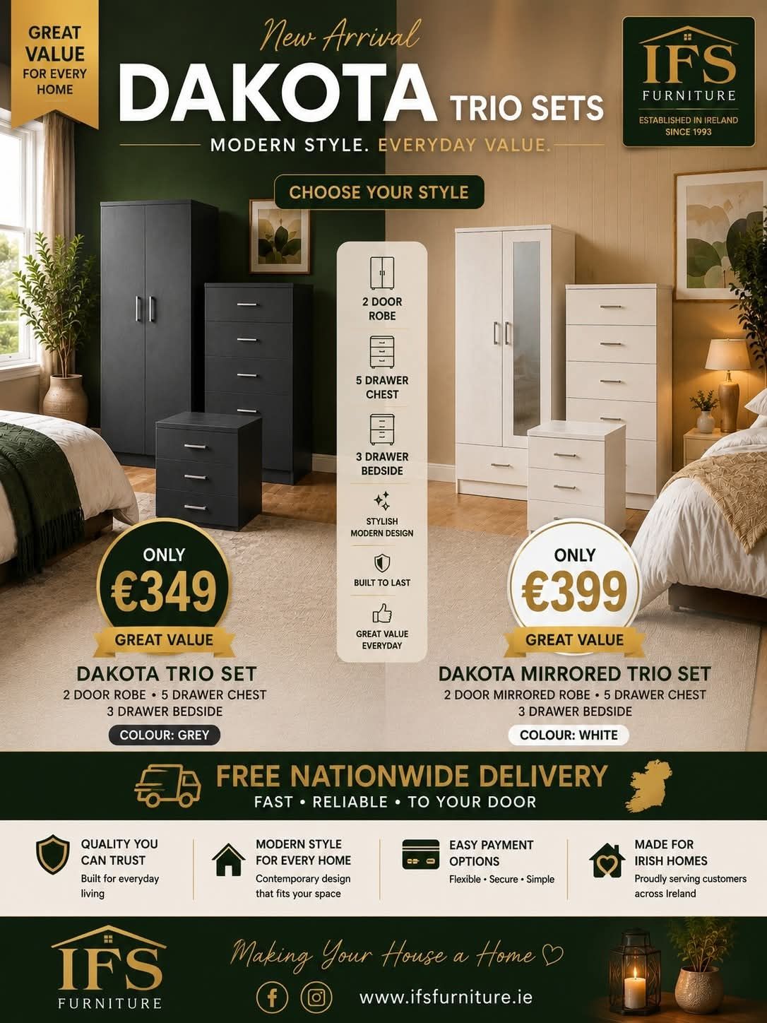 Dakota 3 piece bedroom set