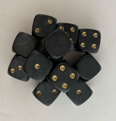Quality UK Made Dice x 10 - Classic Black Pearl, Gold Pip - Custom Six Side