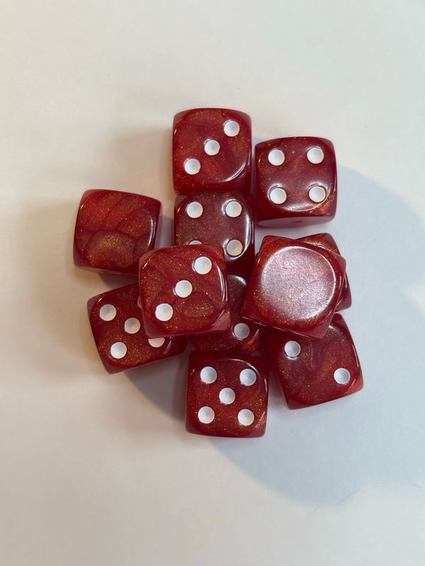 Quality UK Made Dice x 10 - Red Gold Glitter White Pip- Custom Six Side