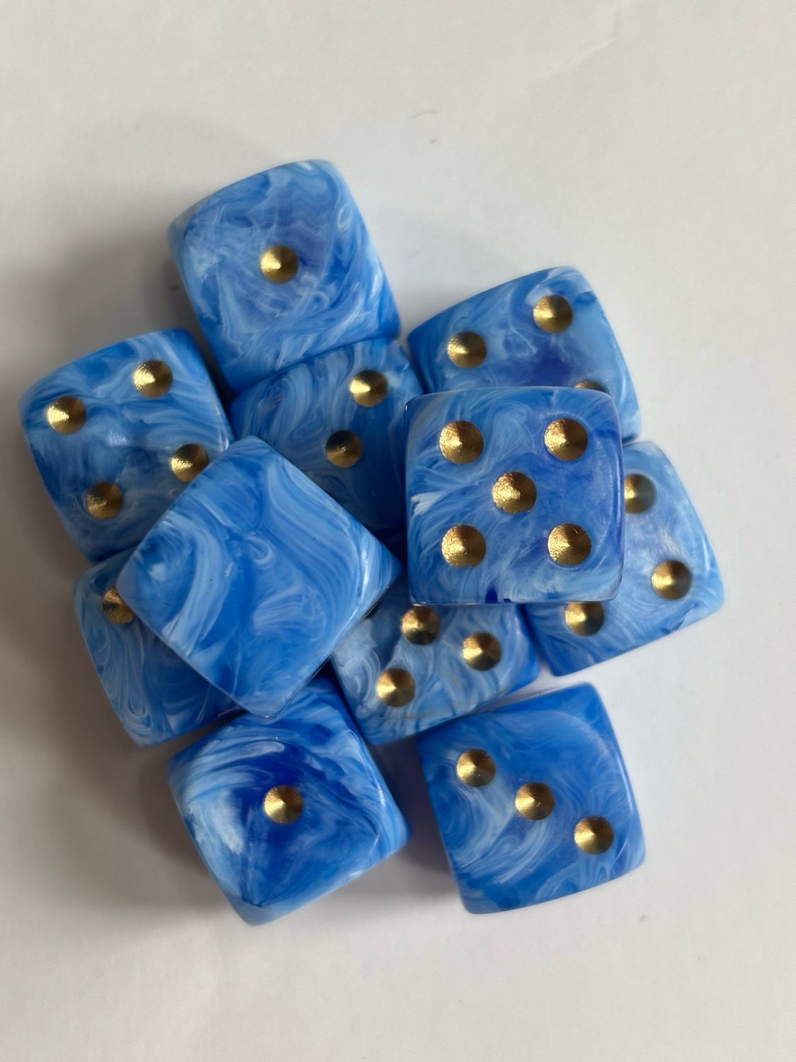 Quality UK Made Dice x 10 - Baby Blue Gold Pip - Custom Six Side
