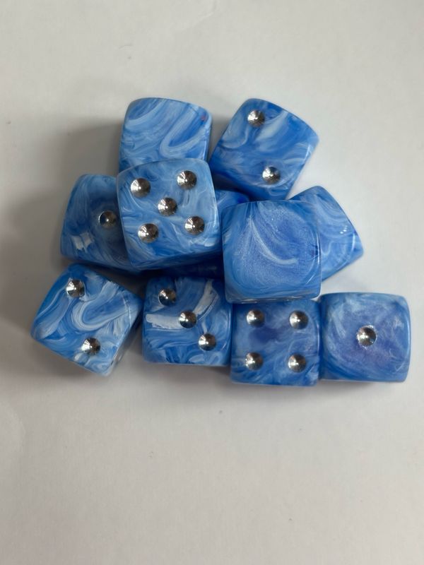 Quality UK Made Dice x 10 - Baby Blue Silver Pip- Custom Six Side