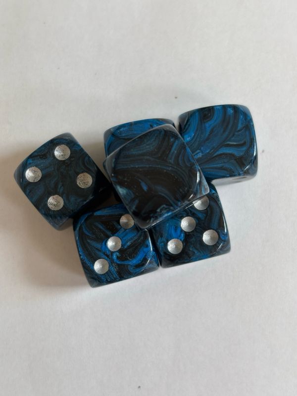Quality UK Made Dice x 10 - Blue Black Swirl - Custom Six Side