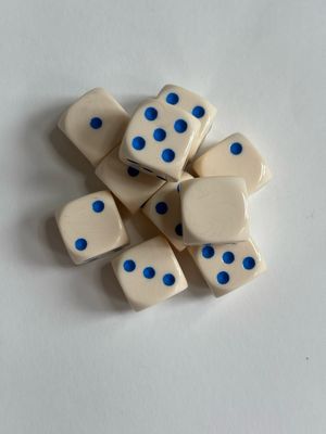 Quality UK Made Dice x 10 - Ivory Tusk Blue Pip- Custom Six Side