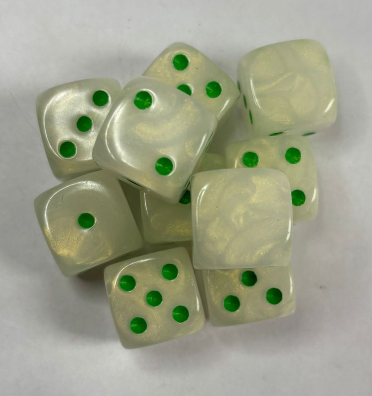 Quality UK Made Dice x 10 - Cosmic Gold Green Pip - Custom Six Side