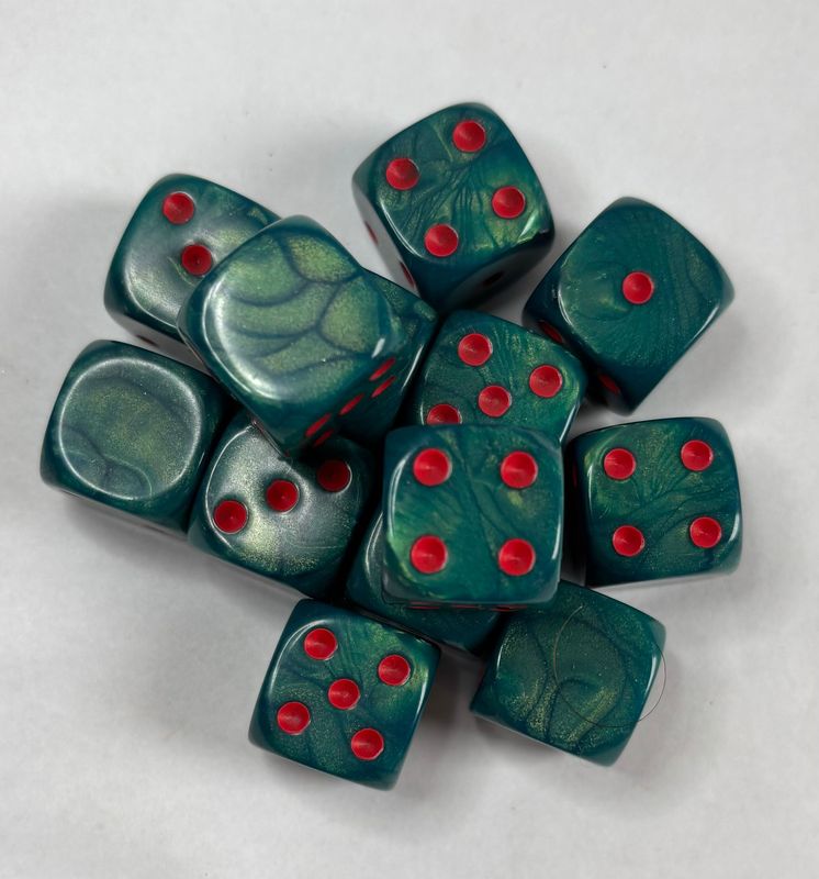 Quality UK Made Dice x 10 - Artic Moss Red Pip- Custom Six Side