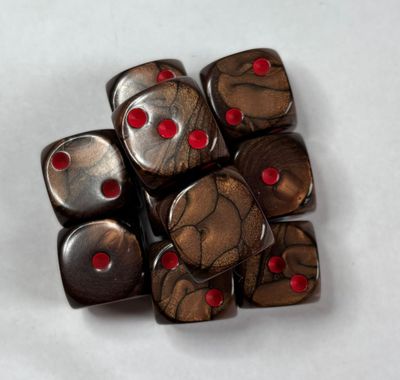 Quality UK Made Dice x 10 - Bronze Red Pip - Custom Six Side