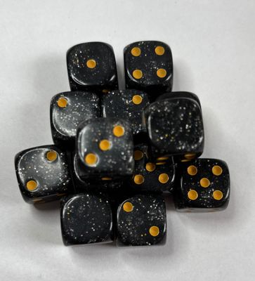 Quality UK Made Dice x 10 - Black Silver Fleck Yellow Pips - Custom Six Side