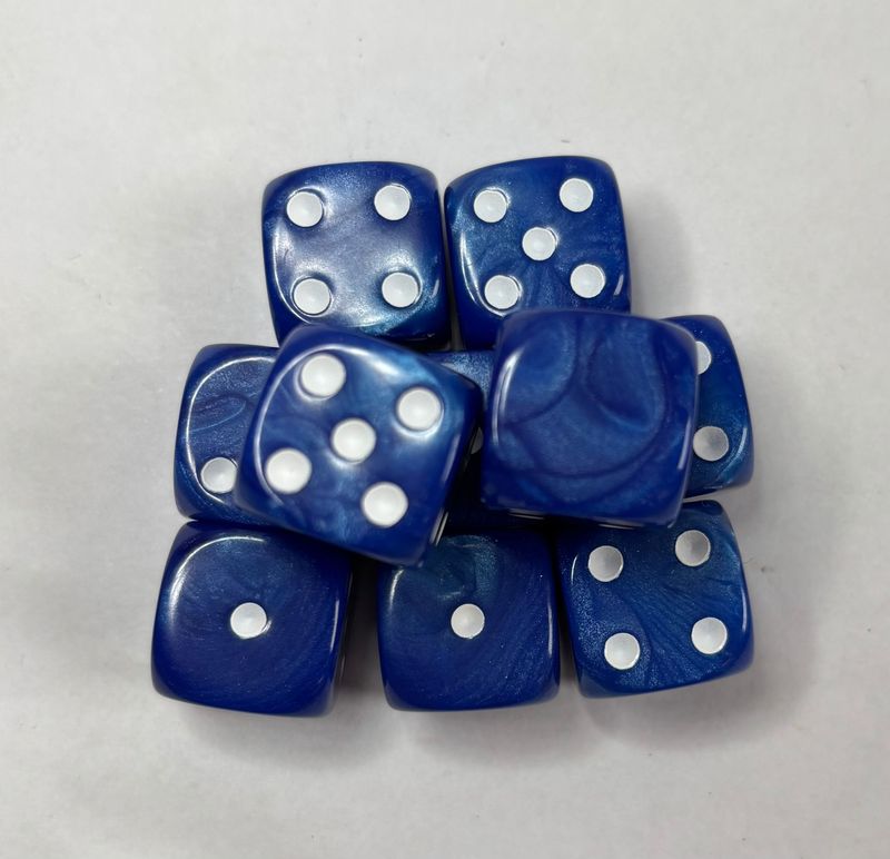 Quality UK Made Dice x 10 - Classic Blue Pearl - Custom Six Side