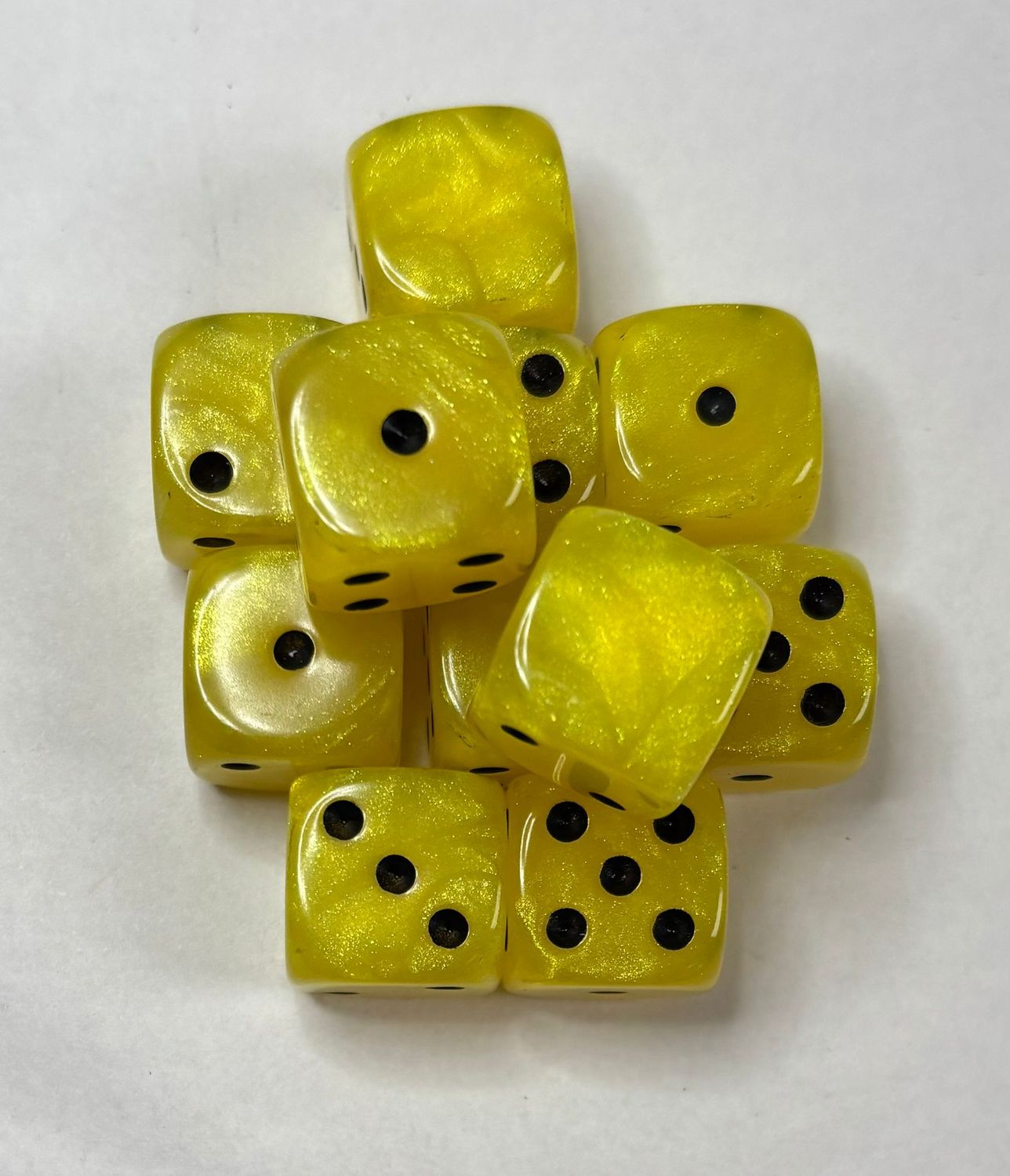 Quality UK Made Dice x 10 - Yellow Glitter - Custom Six Side