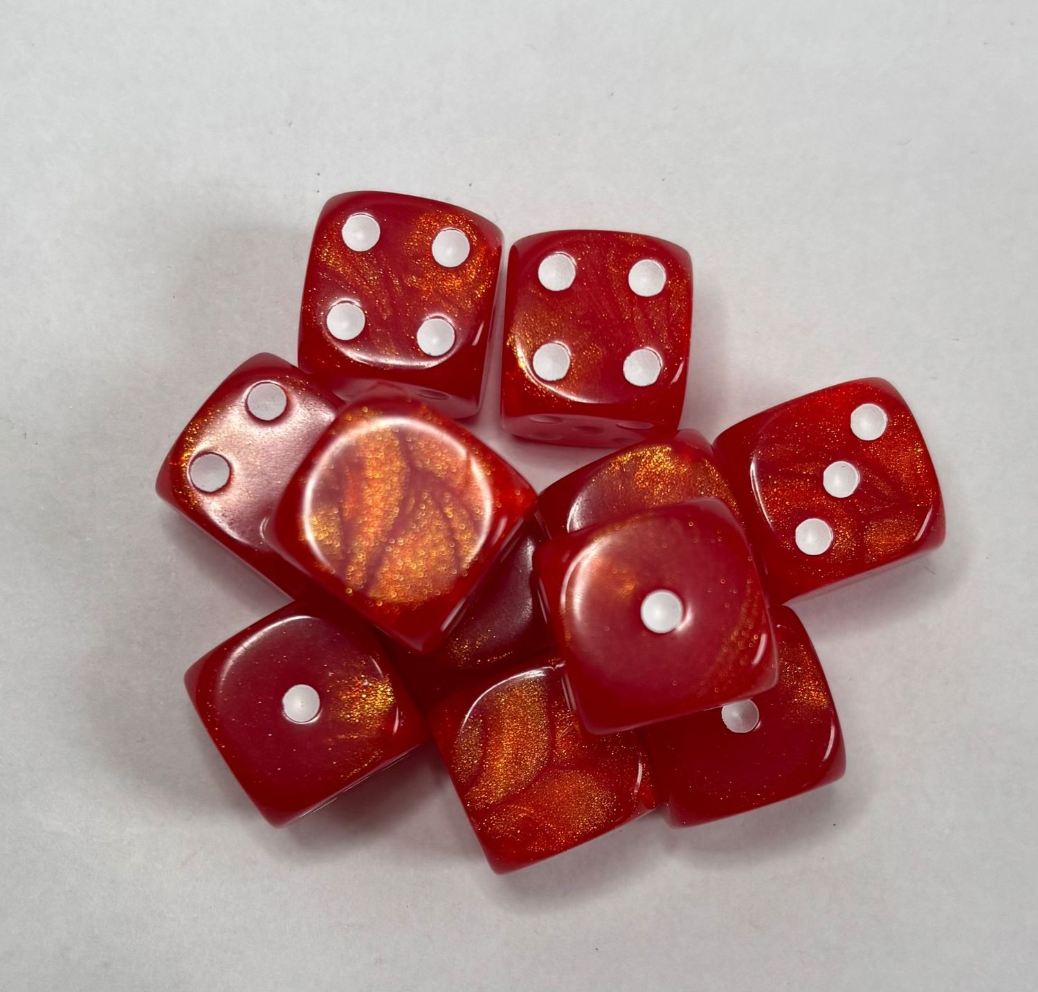 Quality UK Made Dice x 10 - Red Gold Glitter White Pip- Custom Six Side