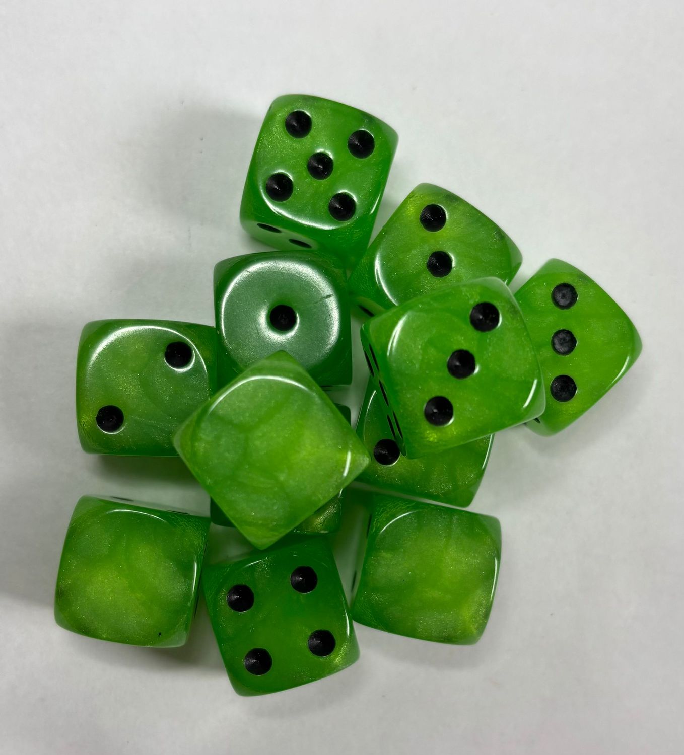 Quality UK Made Dice x 10 - Slimer Green Glitter Bone Pip - Custom Six Side