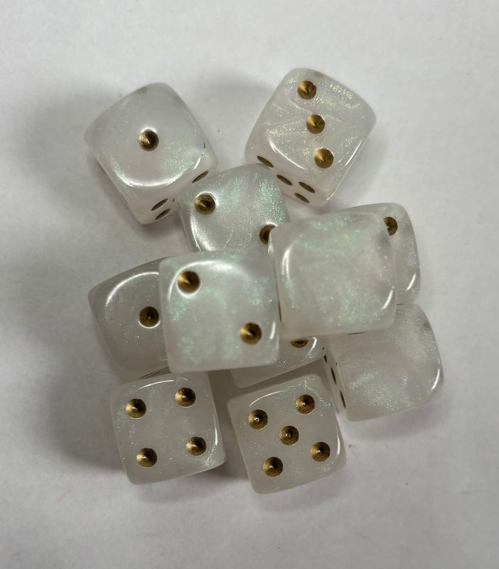 Quality UK Made Dice x 10 - Cosmic Clear Gold Pip - Custom Six Side