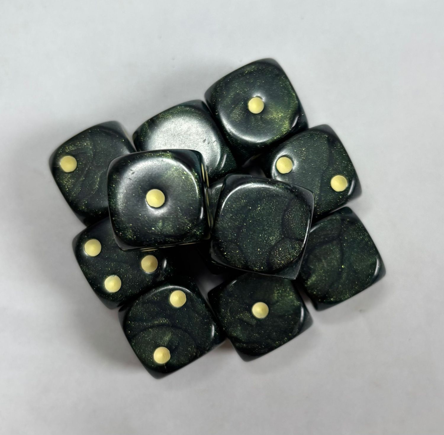 Quality UK Made Dice x 10 - Deep Green Glitter Bone Pip - Custom Six Side