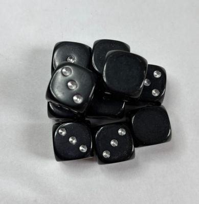 Quality UK Made Dice x 10 - Classic Black Pearl, silver Pip - Custom Six Side