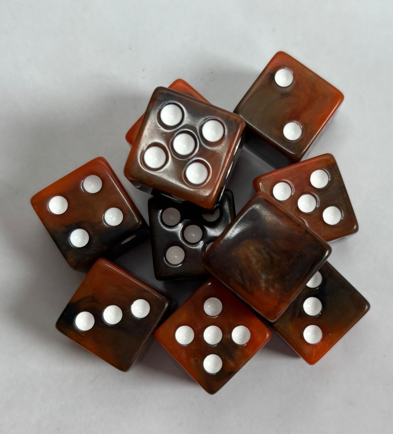 Quality Square Edge Dice x 10 - Brown Black Blitz - Custom Six Side