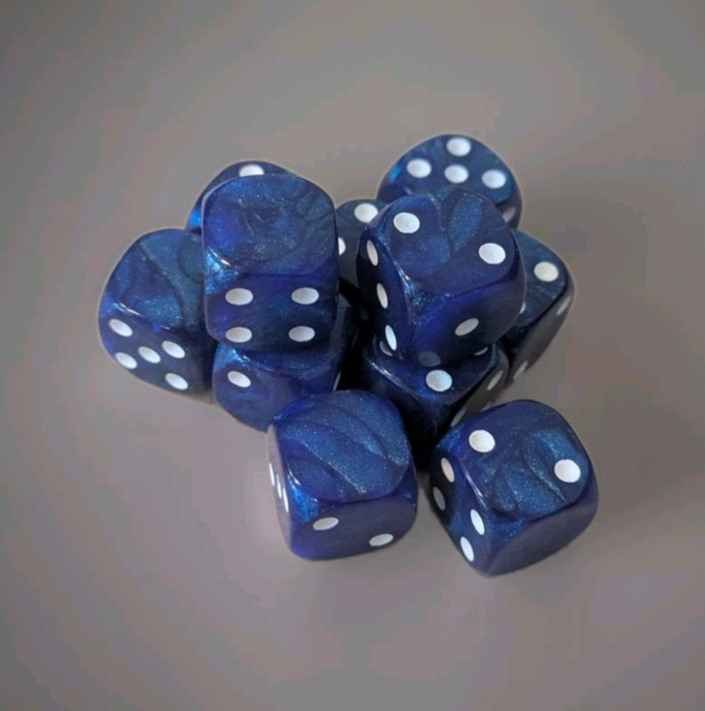 Quality UK Made Dice x 10 - Classic Blue Glitter - Custom Six Side