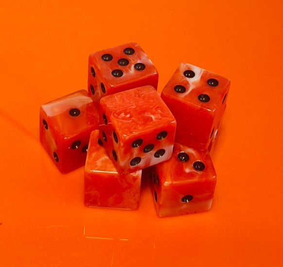 Quality Square Edge Dice x 10 - Orange White Blitz - Custom Six Side