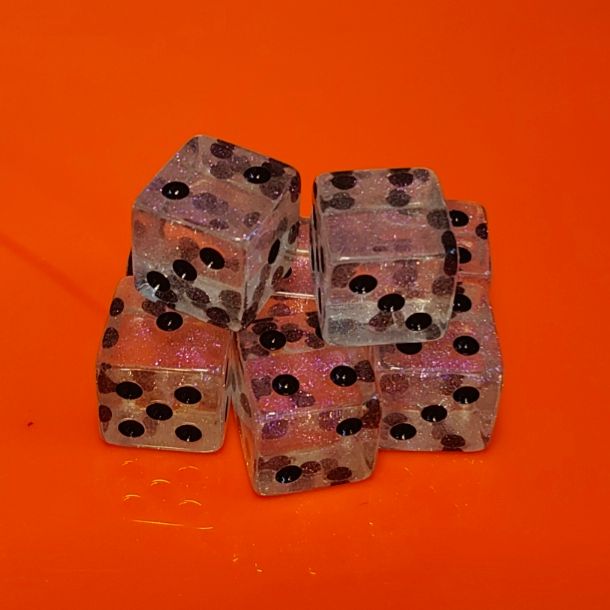 Quality Square Edge Dice x 10 - Clear Purple Shimmer - Custom Six Side