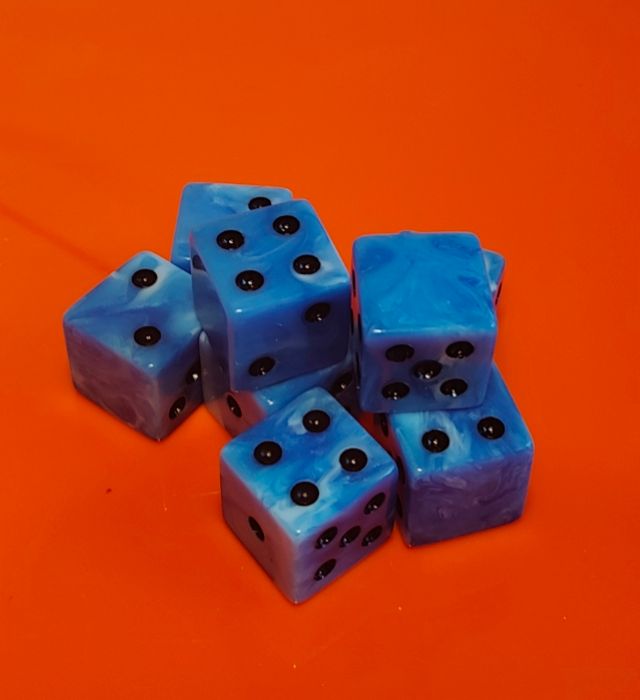 Quality Square Edge Dice x 10 - Blue White Blitz - Custom Six Side
