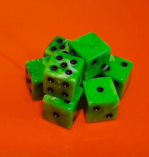 Quality Square Edge Dice x 10 - Green White Blitz - Custom Six Side