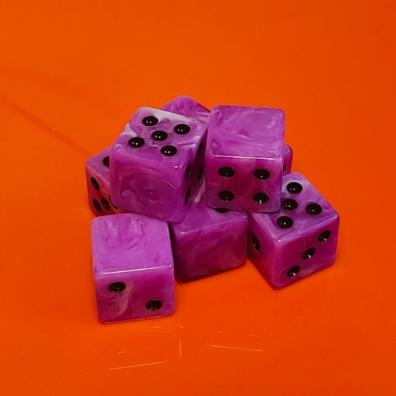 Quality Square Edge Dice x 10 - Purple White Blitz - Custom Six Side