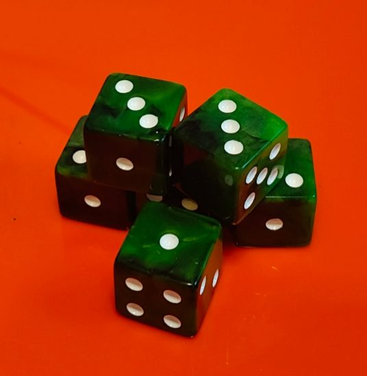 Quality Square Edge Dice x 10 - Green Black Blitz - Custom Six Side