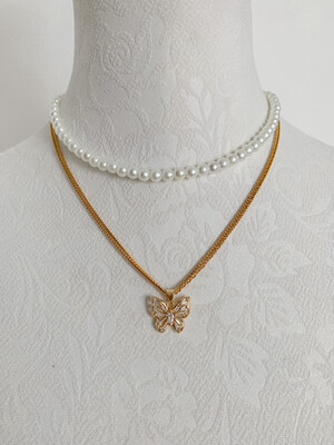 Set Cadenas (Necklace Butterfly Crystal + Necklace Pearl) Bajo Pedido