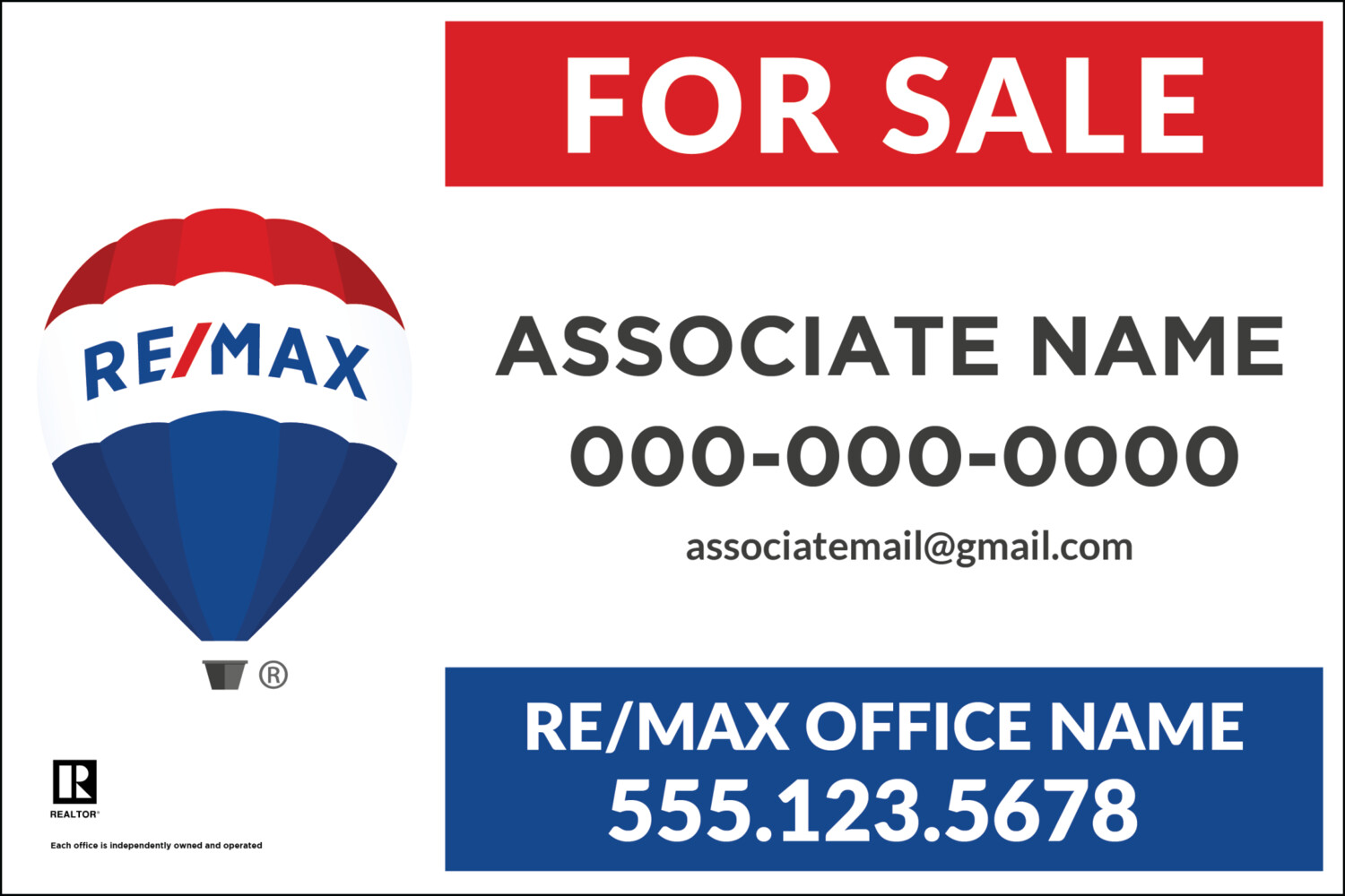 REMAX Realtor 36x24" Real Estate Sign Panel