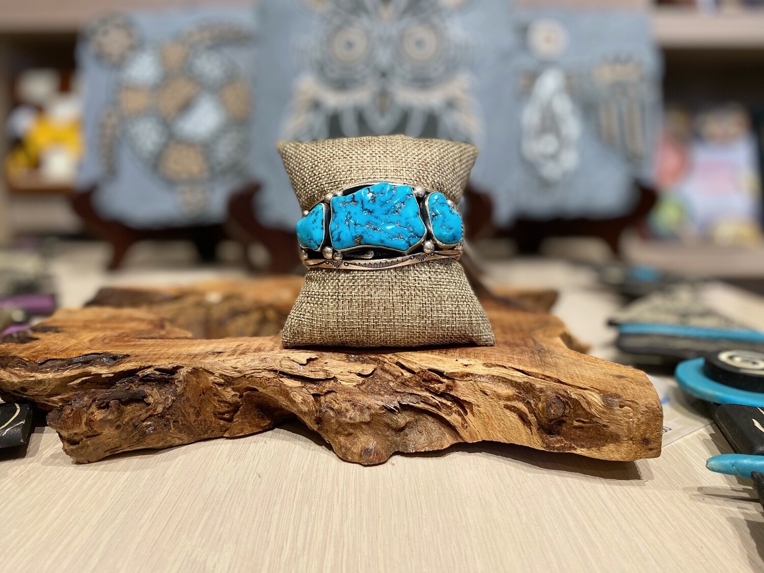Silver and Turquoise Chunk Bracelet by Jeannette Dale