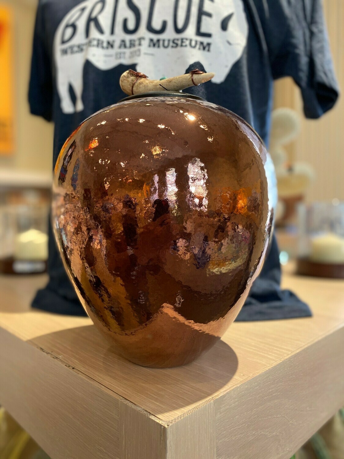 Raku Blue Copper Large Dream Jar w/Antler Lid