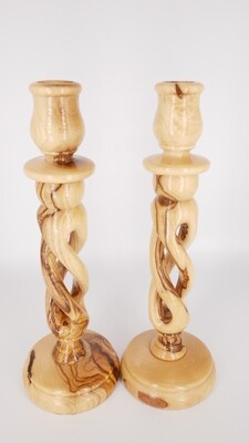 Olive wood candlestick set