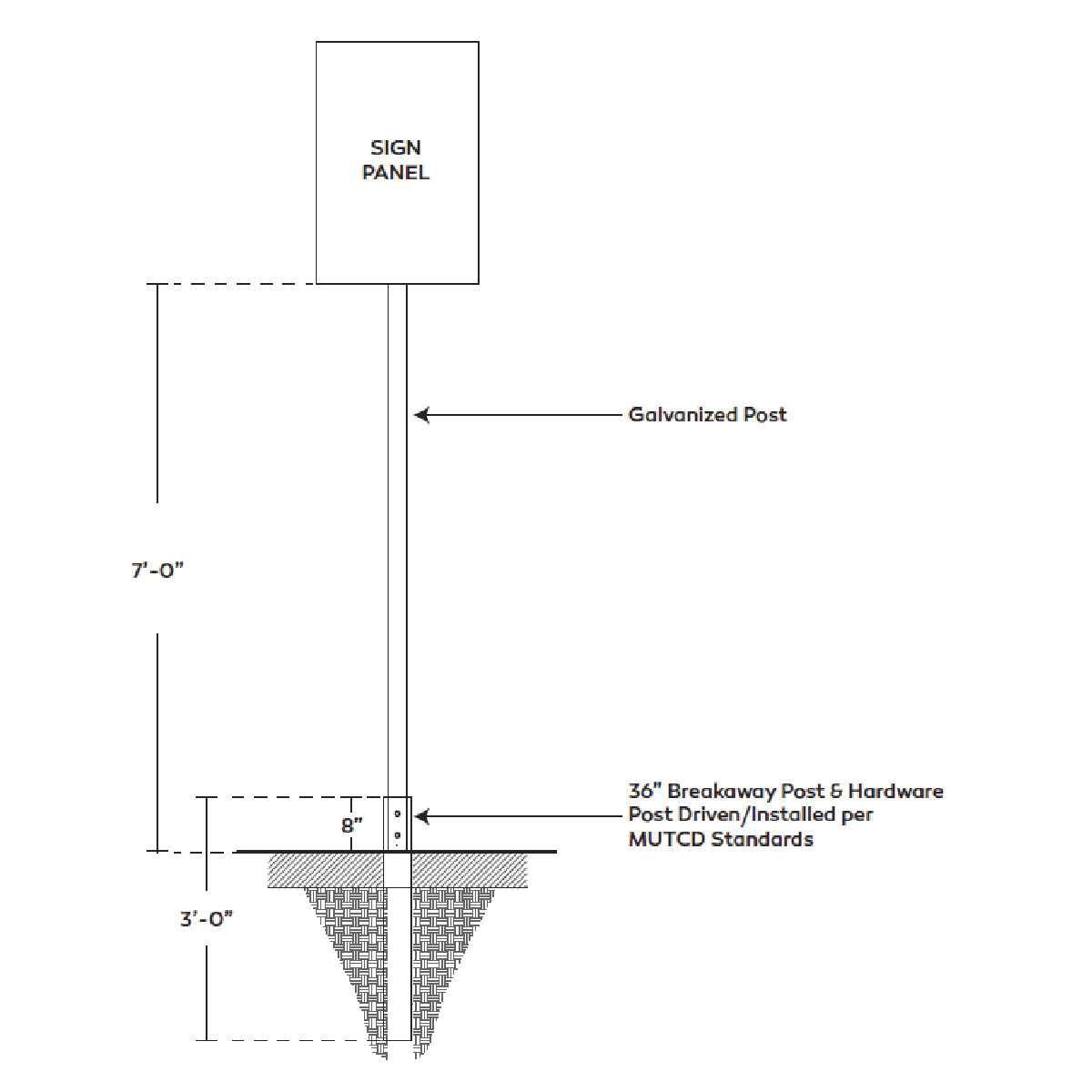 10&#39; Galvanized Post with Breakaway Stub and Hardware Kit