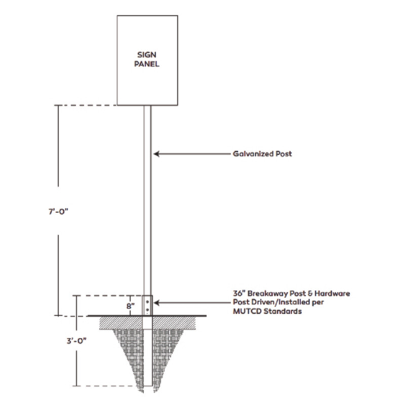 10&#39; Galvanized Post with Breakaway Stub and Hardware Kit