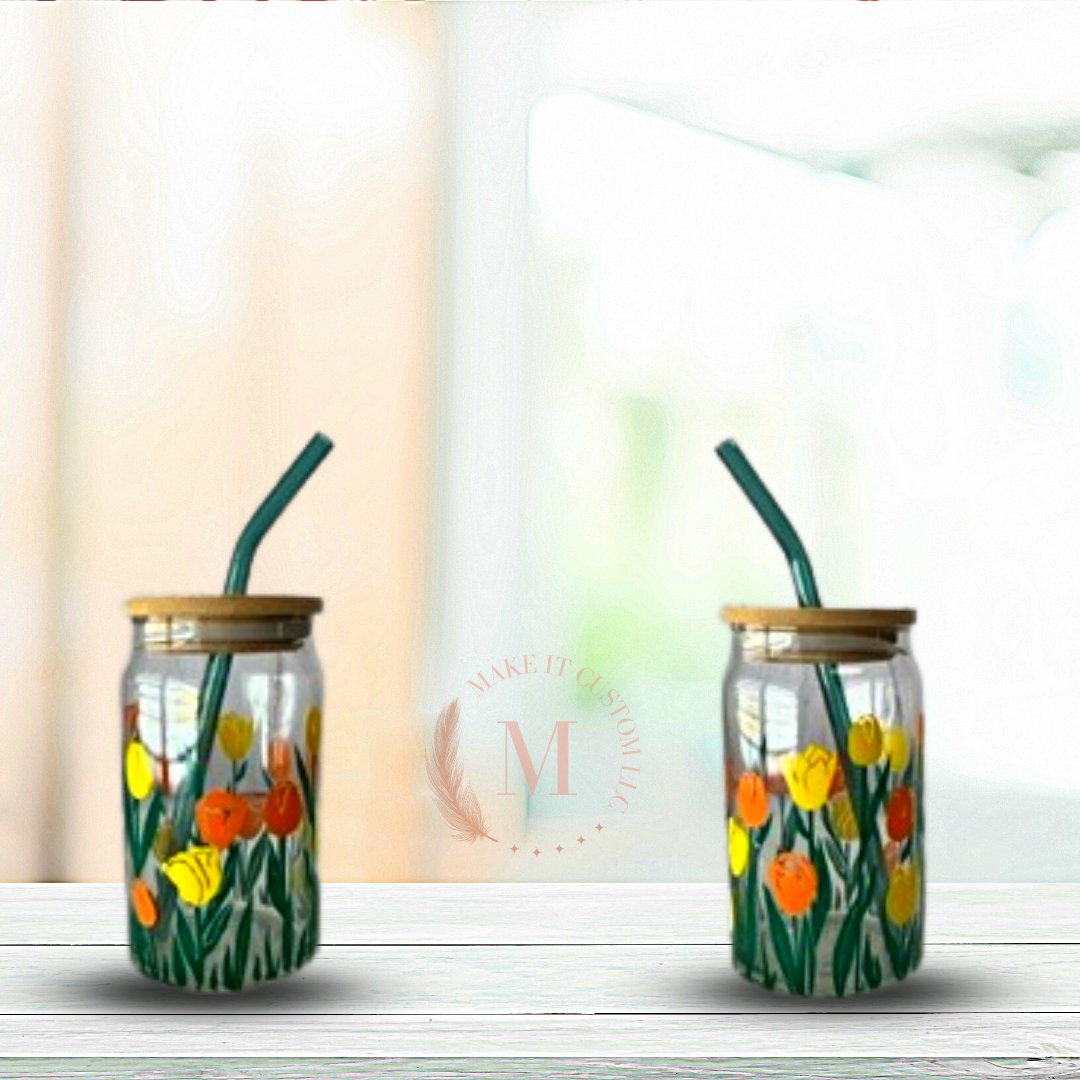 Spring Tulips Glass Can