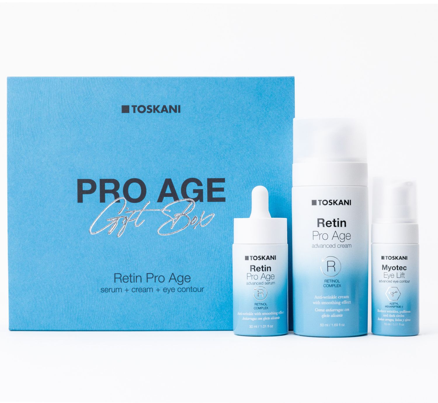 TOSKANI Retin Pro Age dovanų rinkinys (serumas + kremas + paakių kremas)