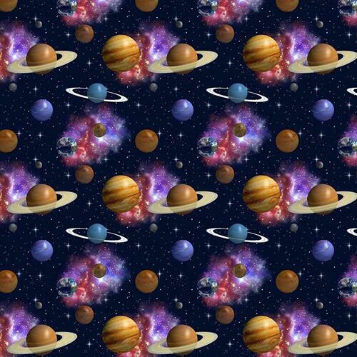Space 03 - Black - 100% cotton digital print fabric