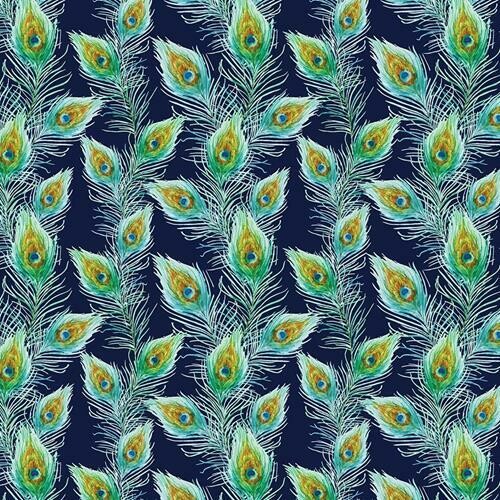 Peacock Feathers - Navy - 100% cotton digital print fabric