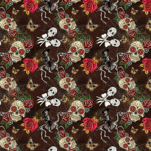 Day of the Dead 02 - Brown - 100% cotton digital print fabric