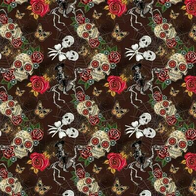 Day of the Dead 02 - Brown - 100% cotton digital print fabric