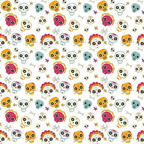 Skulls 01 - White - 100% cotton digital print fabric