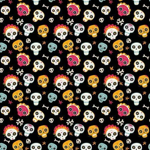 Skulls 02 - Black - 100% cotton digital print fabric
