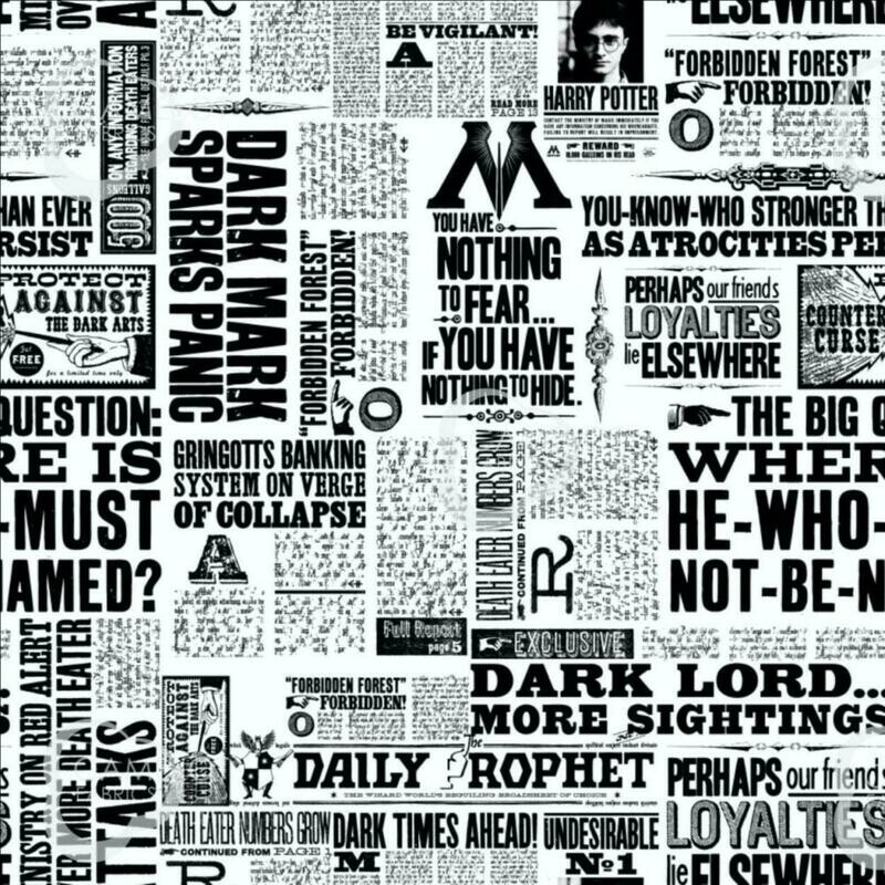 Harry Potter - Newsprint - 100% cotton print fabric - Black &amp; White